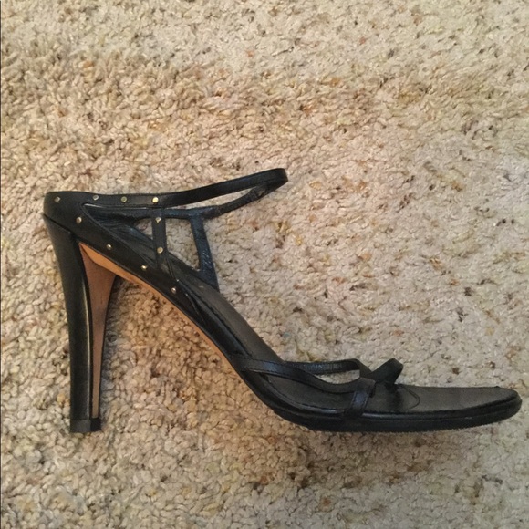 GUCCI STUDDED BLACK LEATHER STRAPPY HEELS SHOES SANDALS, 9 - Picture 6 of 9